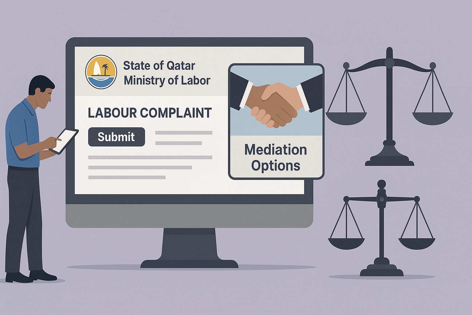 شكوى عمالية إلى وزارة العمل قطر عبر المنصة الإلكترونية وخيارات الصلح